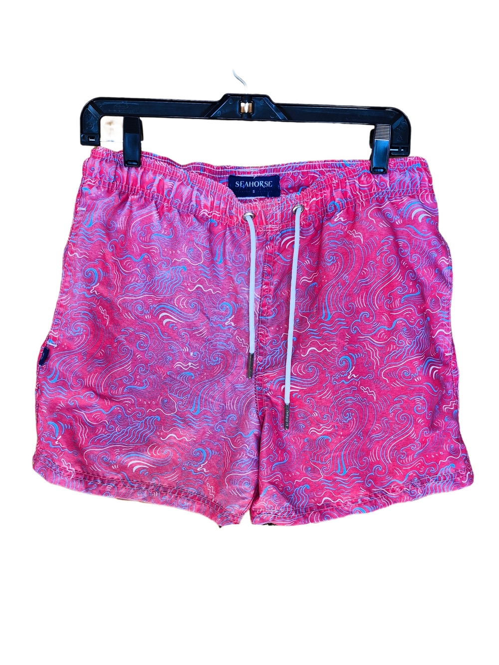 Seahorse Pink Wave Print Swim Trunks Size Small Beach Board Shorts